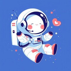 Cute astronaut in space surrounded by stars and a heart