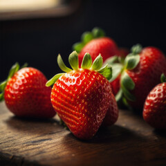 strawberries on a wooden table