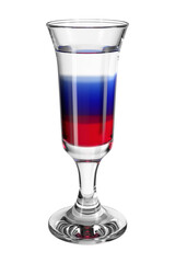 Multi-layered liquor on transparent isolated background. Pousse cafe glass. Bar theme. Alcoholic drink. 3d rendering.