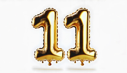 Naklejka premium Golden Number 11 Balloons on a Light Background for Special Celebrations