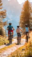 Fototapeta premium Family Biking Adventure: Promoting Heart Health in Scenic Outdoor Mountain Setting
