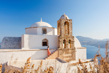 Sunset view above Milos island Greece