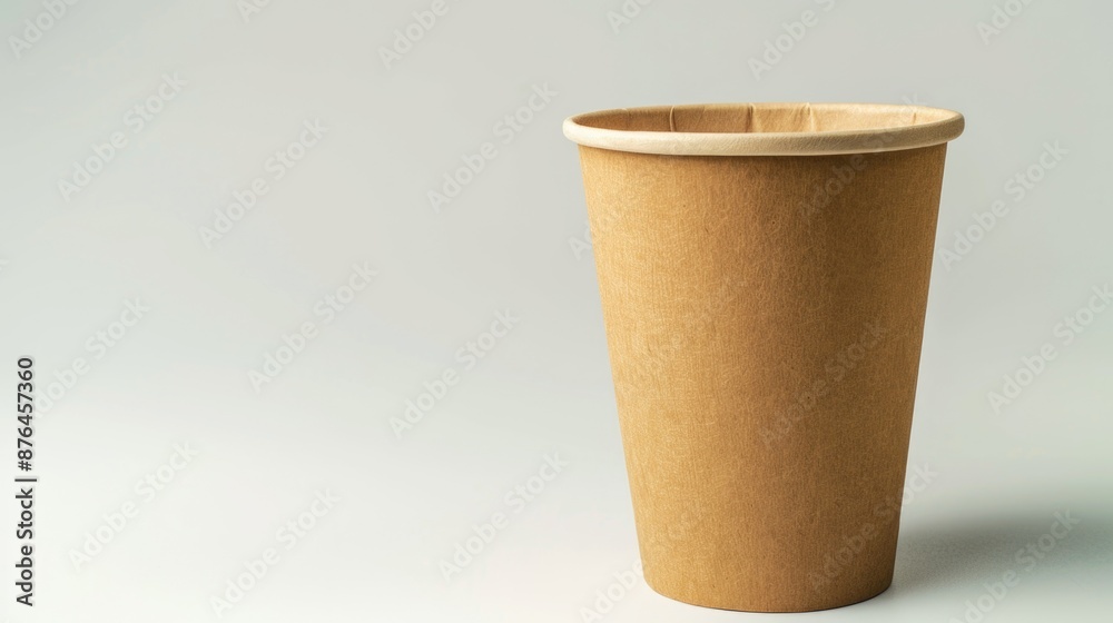 Poster A simple brown paper cup sits on top of a wooden table, with no additional context or objects in view