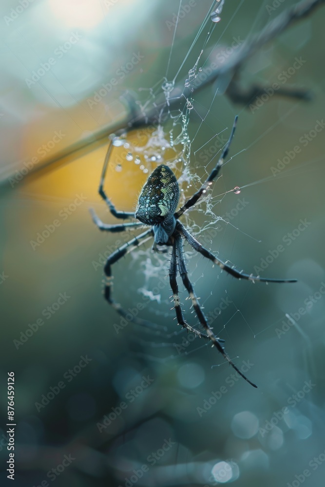 Poster a spider sits on its intricate web, waiting for prey
