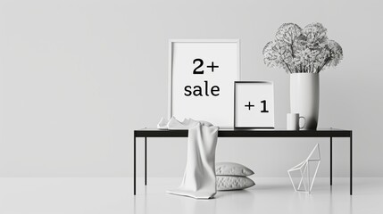 Elegant Minimalist 2+1 Sale Banner with Black and White Design for Commercial Use