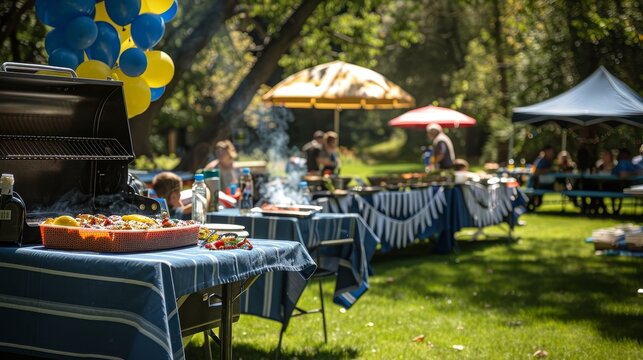 Air Force Farewell Celebration Vibrant Outdoor BBQ with Patriotic Decor and Happy Guests Capturing the Joy and Unity of a Special Event
