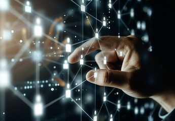 Fototapeta premium businessman touching a social network icon with people on a virtual screen