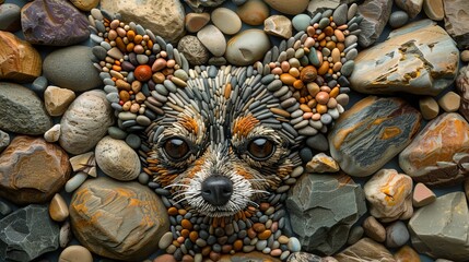 Obraz premium A dog made out of rocks is staring at the camera