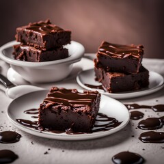 Yummy Chocolate brownie photo, on a white plate,
