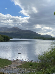 Killarney National Park, soothing river view with green mountains and forest.