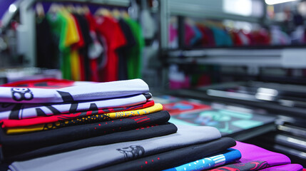 colorful POD t-shirts with customized design stamps