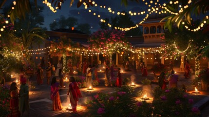 Vibrant Diwali Festivities Community Unity Traditional Music Dance and Food