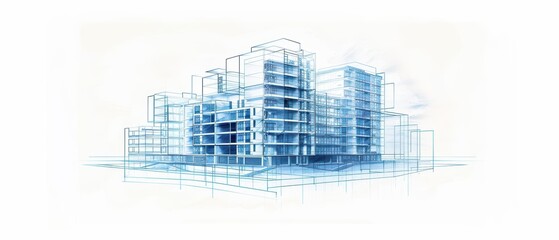 Obraz premium A detailed watercolor painting of BIM Building Information Modeling