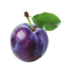 Plum with leaf on isolated transparent background