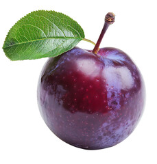 Plum with leaf on isolated transparent background