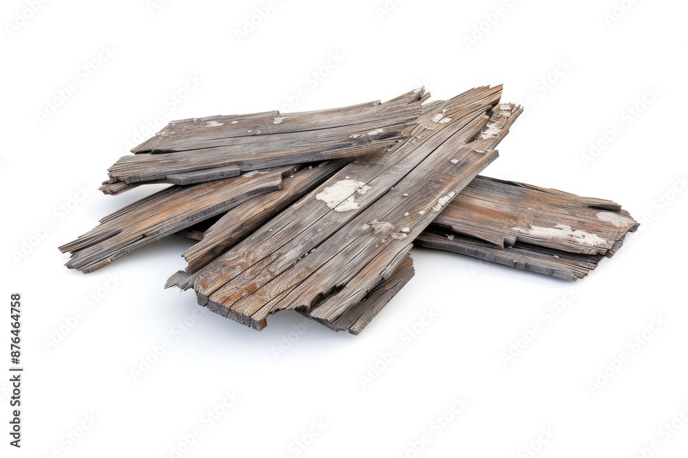 Poster A stack of wooden planks or logs placed on a clean white surface, possibly for storage or display