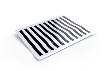 A black and white striped plate placed on a white surface