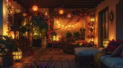 Naklejka premium Enchanting Diwali Home Decor Illuminated Elegance and Vibrant Festivity