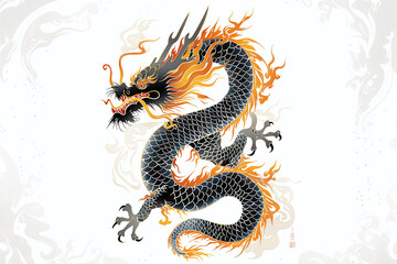 Obraz premium black Chinese dragon tattoo illustration on white background