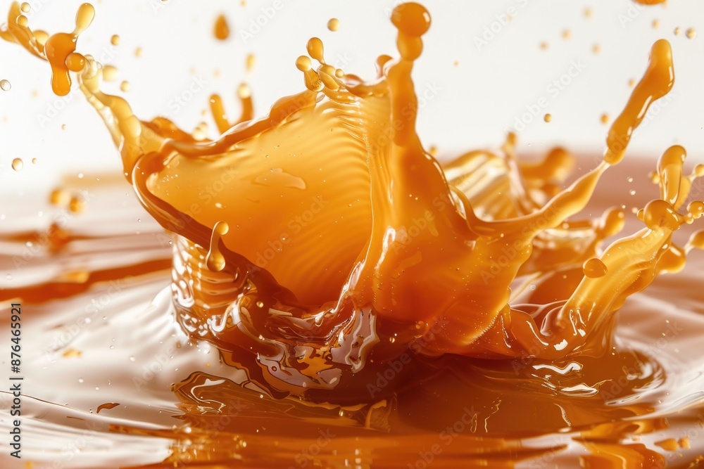 Poster A small amount of liquid splashes onto a white surface, creating a colorful and dynamic effect