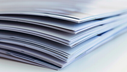 Close-up of a stack of neatly arranged documents or magazines, representing organization and paperwork
