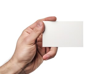 Obraz premium A person holding a blank business card, ideal for use in presentations, marketing materials or as a placeholder