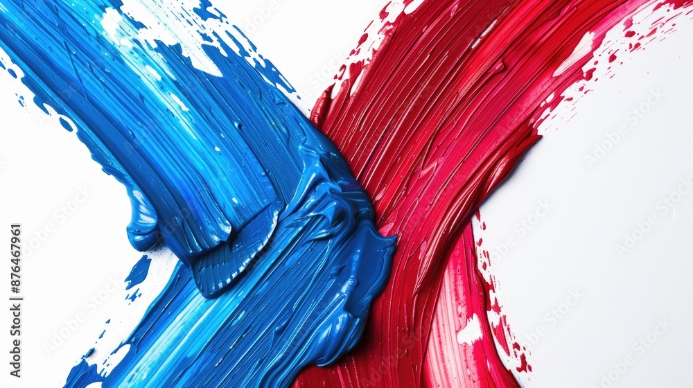 Poster a close-up shot of a red and blue paintbrush, great for artistic and design concepts