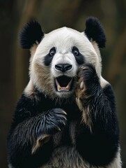 Obraz premium Very surprised panda with open mouth
