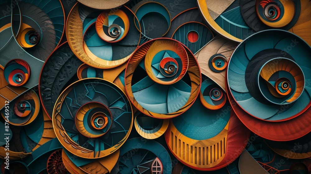 Poster geometric design with overlapping circles creating intricate, mesmerizing patterns.