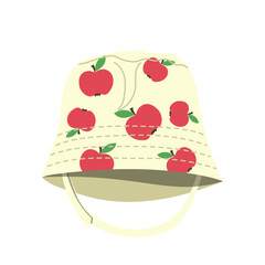 Cute sunhat with funny apple fruit pattern seasonal clothing accessory isolated vector illustration