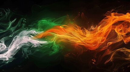 Indian Flag Colors in Smoke Art for 26 January, Republic Day, Independence Day, 15th August, digital art representation on black background