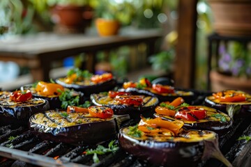 Grilled Vegetables on Backyard Patio With Table Set for Healthy Meal - Perfect for Recipe Cards and Summer BBQs
