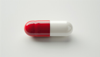 Red and white capsule pill isolated on a white background ideal for pharmaceutical or medical use