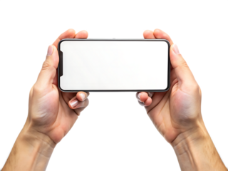 Tow Hand holding smartphone display mock up isolated on white background. PNG