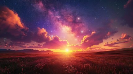 Fototapeta premium Stunning natural scenery of sunset sunrise and Milky Way in the sky