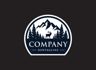 The logo is about mountains and pine trees, and it is decorated with a stag in the center of the logo