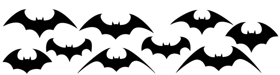 Halloween bat silhouette set. Halloween flying bats. Vampire vector bat. Dark silhouette of bat flying in a flat style