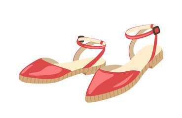 Modern red woman sandals stylish accessory for summer vector illustration isolated on white