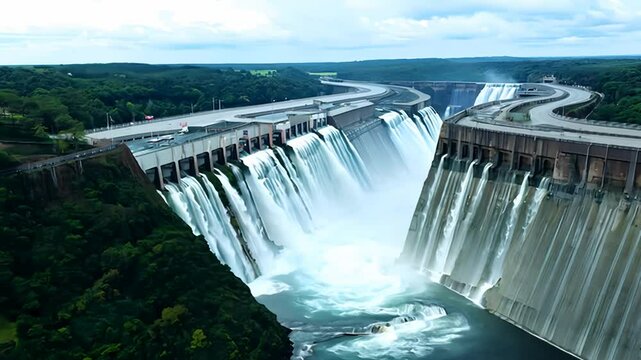 Itaipu Dam Water Release From Aerial View