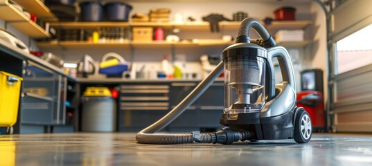High-Powered Vacuum Cleaner in Action, Cleaning a Well-Organized Garage and Car Interior