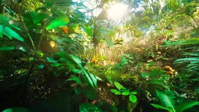 Sunlight Through Lush Tropical Rainforest Canopy