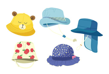 Kids beach panama hat with cute childish design trendy headdress with brim sun protection set