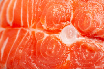 Fresh salmon. Salmon steak close-up. Selective focus