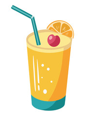 Illustration of glass with cocktail isolated on white background. Summer cold drink.