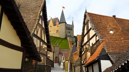 A View of a Historic German Castle and Village Street