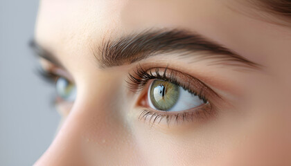 Naklejka premium Macro photo of woman with beautiful eyes on light background