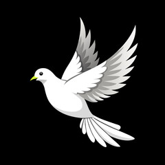 Majestic White Dove Flying Alone on Dark Background