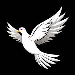 Majestic White Dove Flying Alone on Dark Background