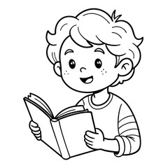 Kid with Book Line Drawing Vector Artwork