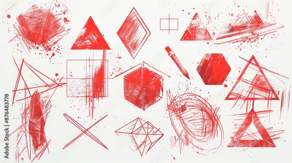 Poster a illustration of various geometric shapes and lines arranged in a creative composition